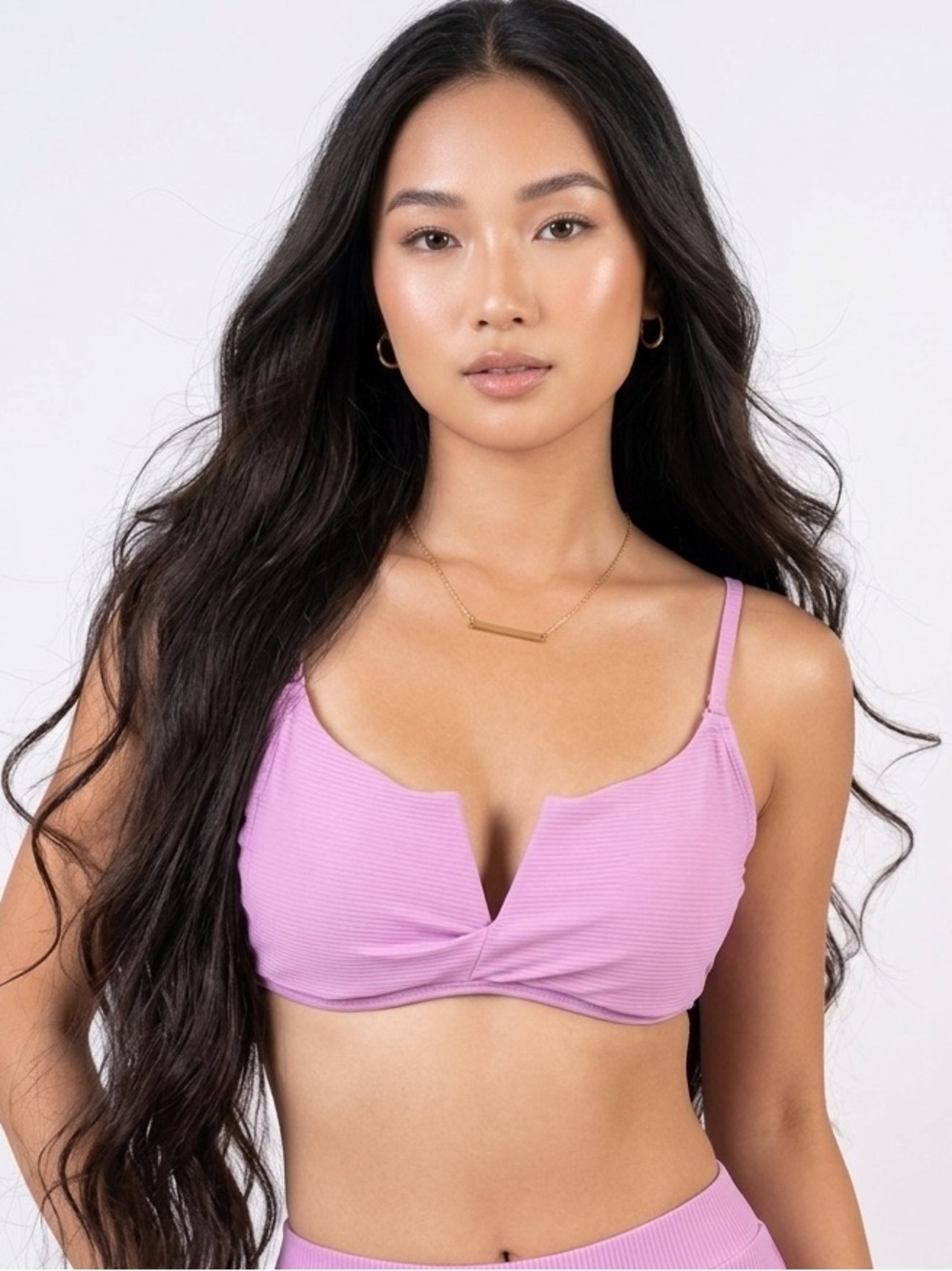 No Boundaries Lilac Ribbed V-Notch Bralette Bikini Top